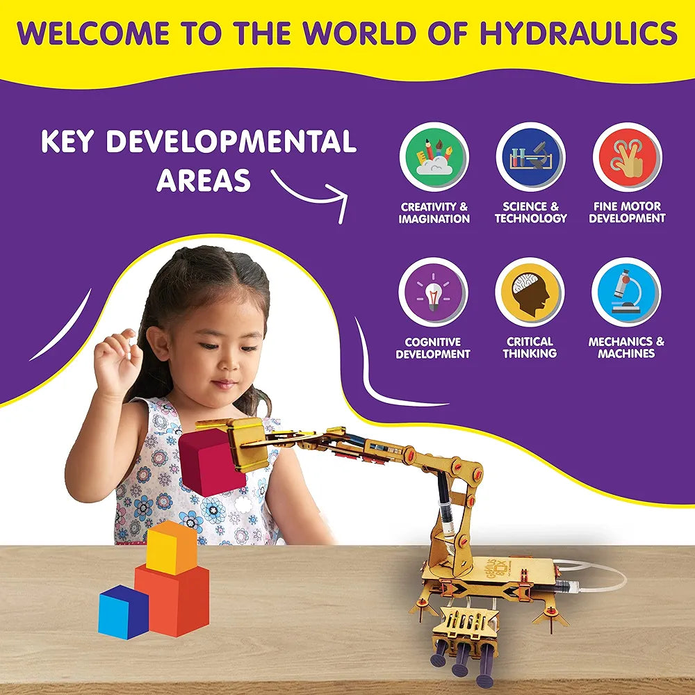 Genius Box Hydraulic Crane Fun Toy DIY Science Kit for Kids 8years and Up, STEM Toy, Learning Kit, Educational and Construction Based Activity Game