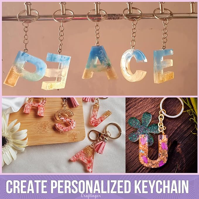 Craftinger Diy Alphabet & Keychain Making Mould Kit Set for Resin Art With Glitter, Pearl Mica Powder and More