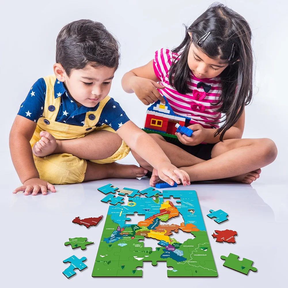 Lefan India Map & Solar System Floor Puzzle Mat for Kids – Set of 2 Educational Wooden Jigsaw Puzzles – Geography & Space Learning Toys for Boys & Girls Age 3+