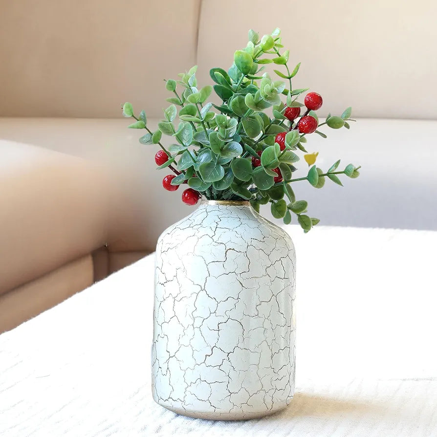Behoma Metal Flower Vase Off-White Crackled Flowers not Included
