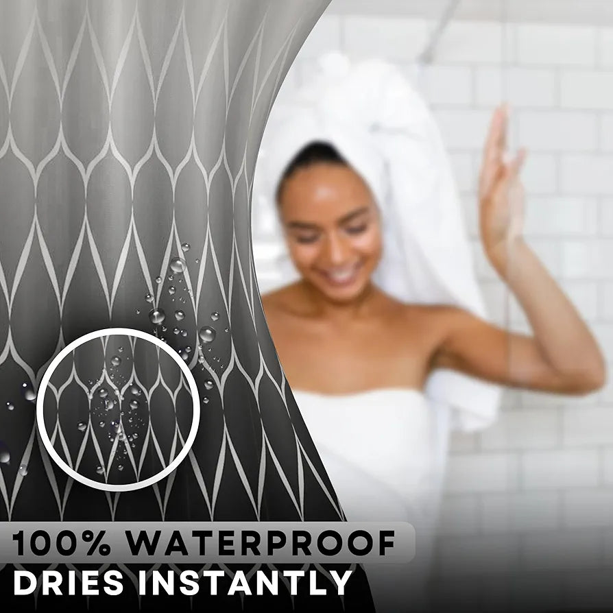 Homethreads Embrace Luxury with Our 6-Feet Long Premium Polyester Shower Curtain with 12 Hooks for a Lavish Bathroom Machine Washable Black