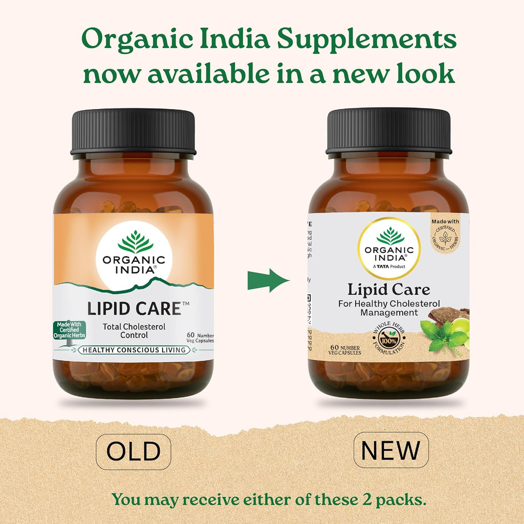 A TATA Product - Organic India Lipid Care - 60 Veg Capsules, Helps In Normal Cholesterol Levels & Lipid Levels, Lower Heart Rate & Blood Pressure, Naturally Rich In Antioxidants, GMP & NPOP Certified