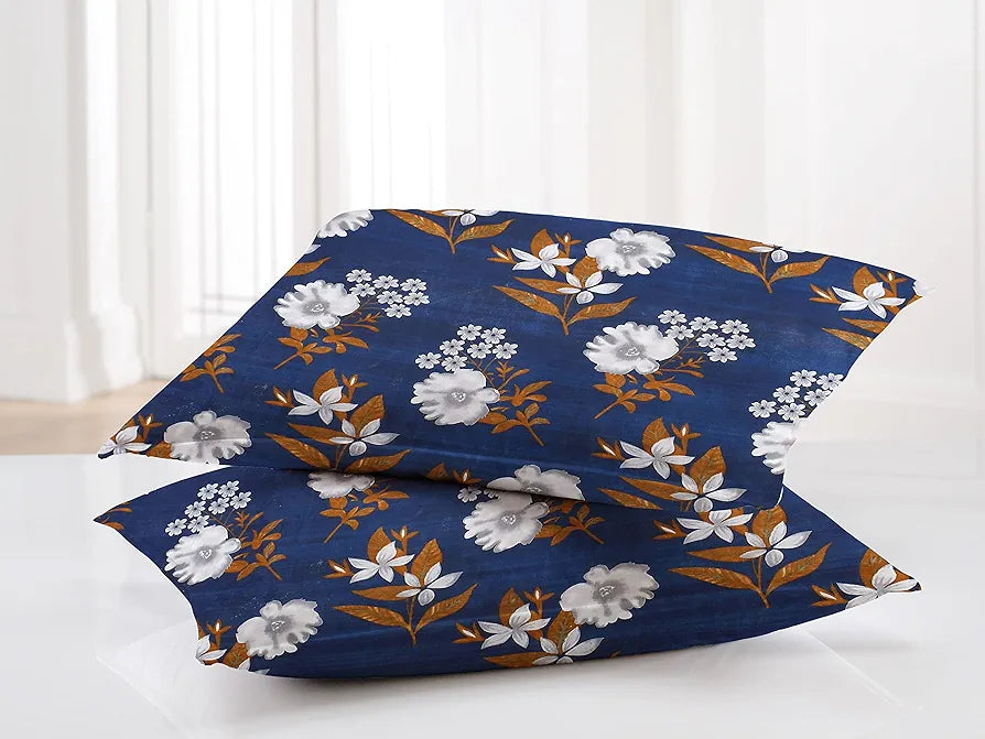 HomeKart Microfiber bedsheet for Double Bed with 2 Pillow Covers Breathable and Soft Touch 144 TC Pattren Floral Blue and White TC - 144