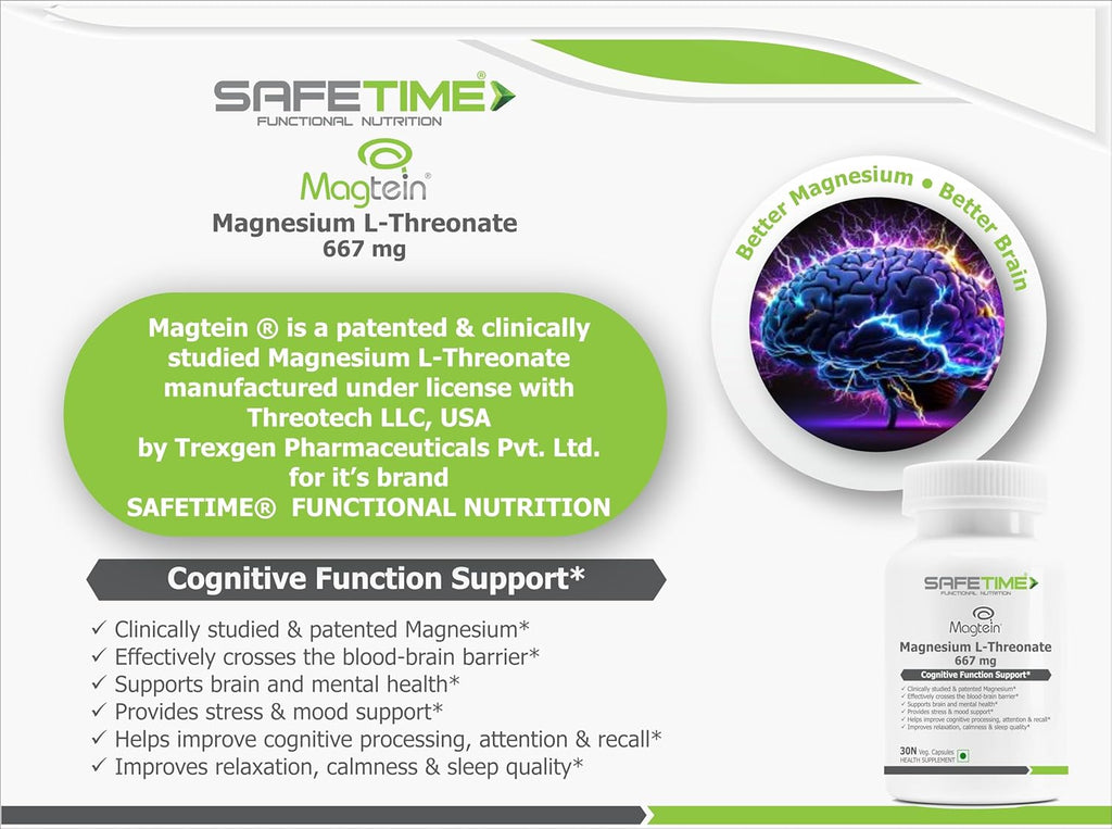 FUNCTIONAL NUTRITION Magtein Magnesium L Threonate Cognitive Function & Brain Health Support (30 Veg. Capsules) (Pack of 1)