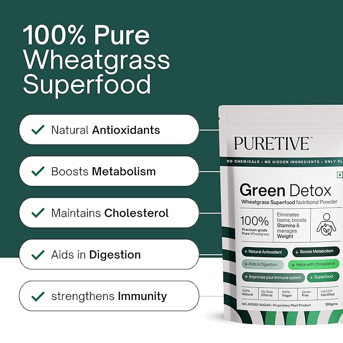 Puretive Green Detox Wheatgrass Powder - 100 gms