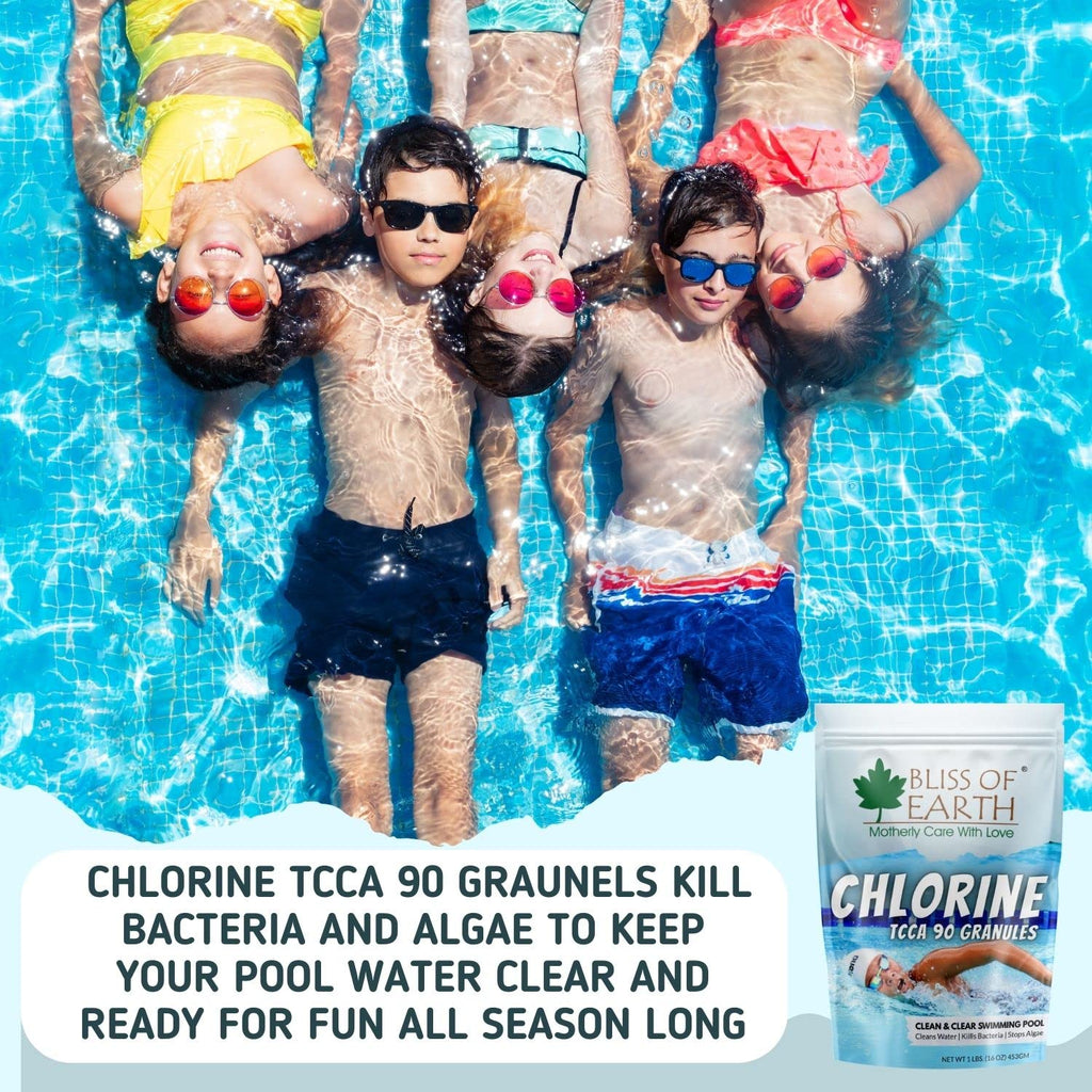 Bliss of Earth Japanese Chlorine Powder for Pool, Clean & Clear Swimming Pool, Kills Bacteria & Stops Algae, Pool Disinfectant Granular Chlorine, 907g