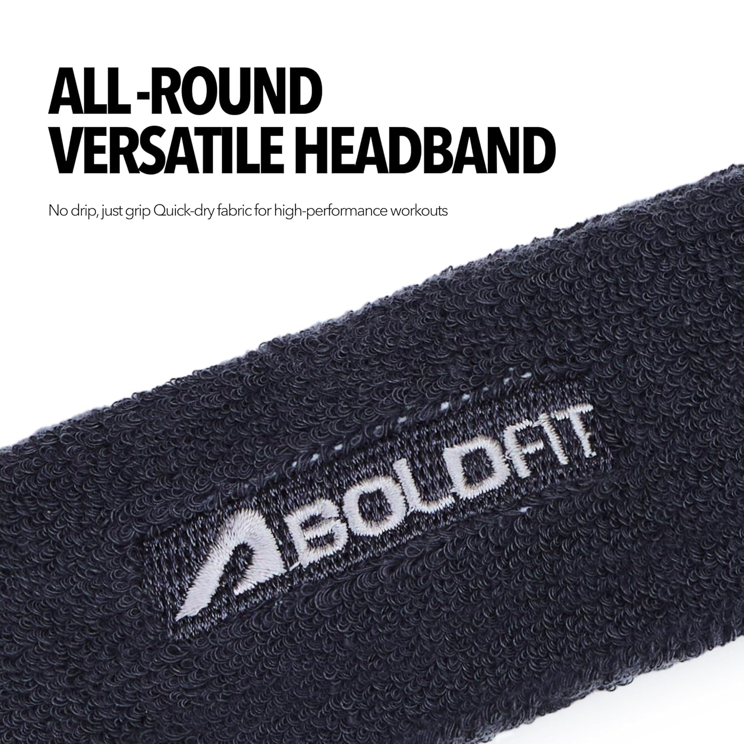 Boldfit Gym Headband for Men and Women - Sports Headband for Workout & Running, Breathable, Non-Slip Sweat Head Bands for Long Hair (Black)