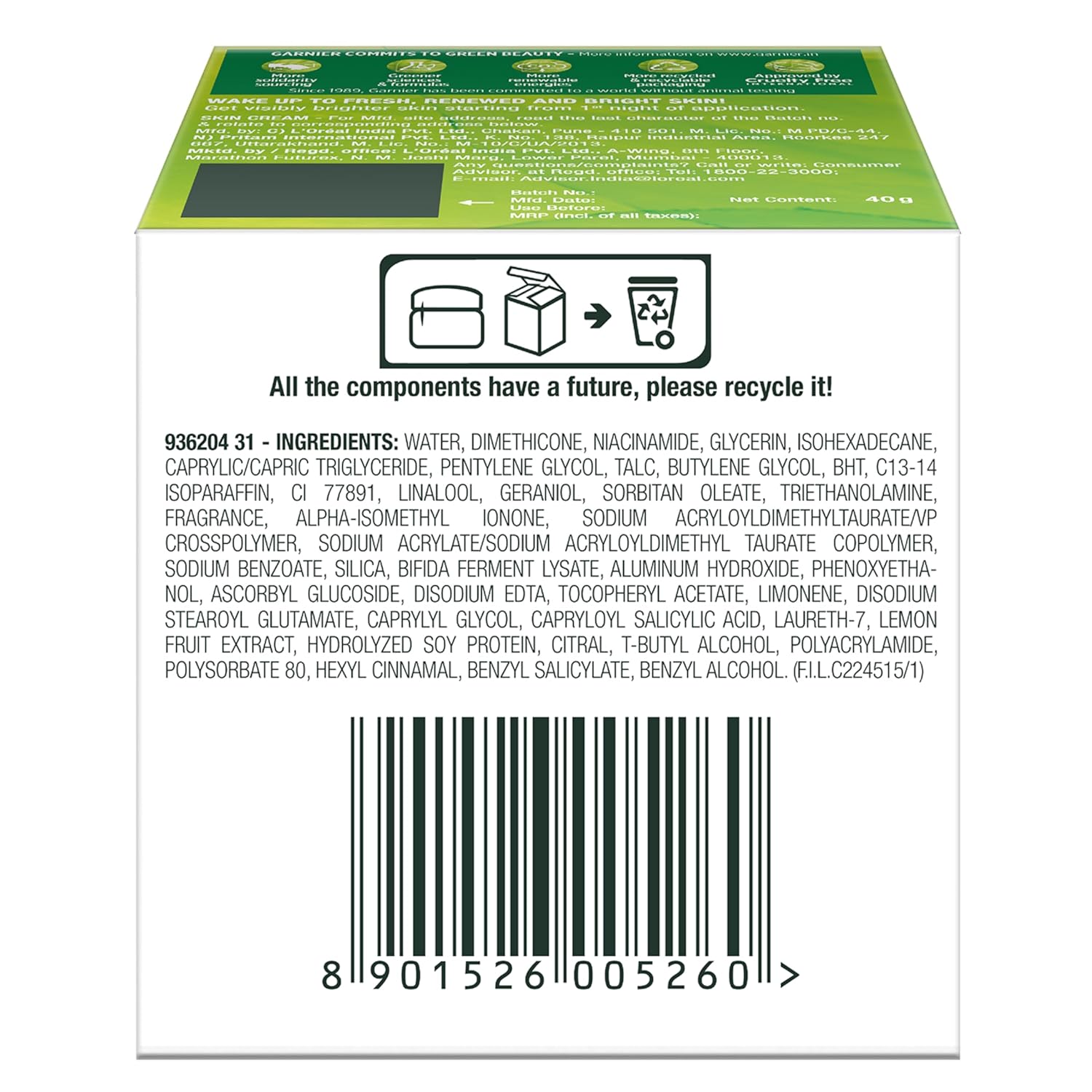 Garnier Skin Naturals, Night Cream, Anti-Dark Spots & Brightening, Bright Complete Vitamin C Yoghurt, 40 g