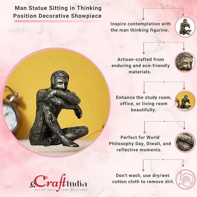 Ecraftindia Man Sitting in Thinking Position Decorative Statue