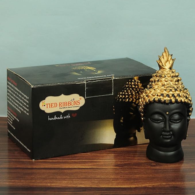 Tied Ribbons Resin Buddha Head Idol Statue Showpiece Items for Home Decor Mandir