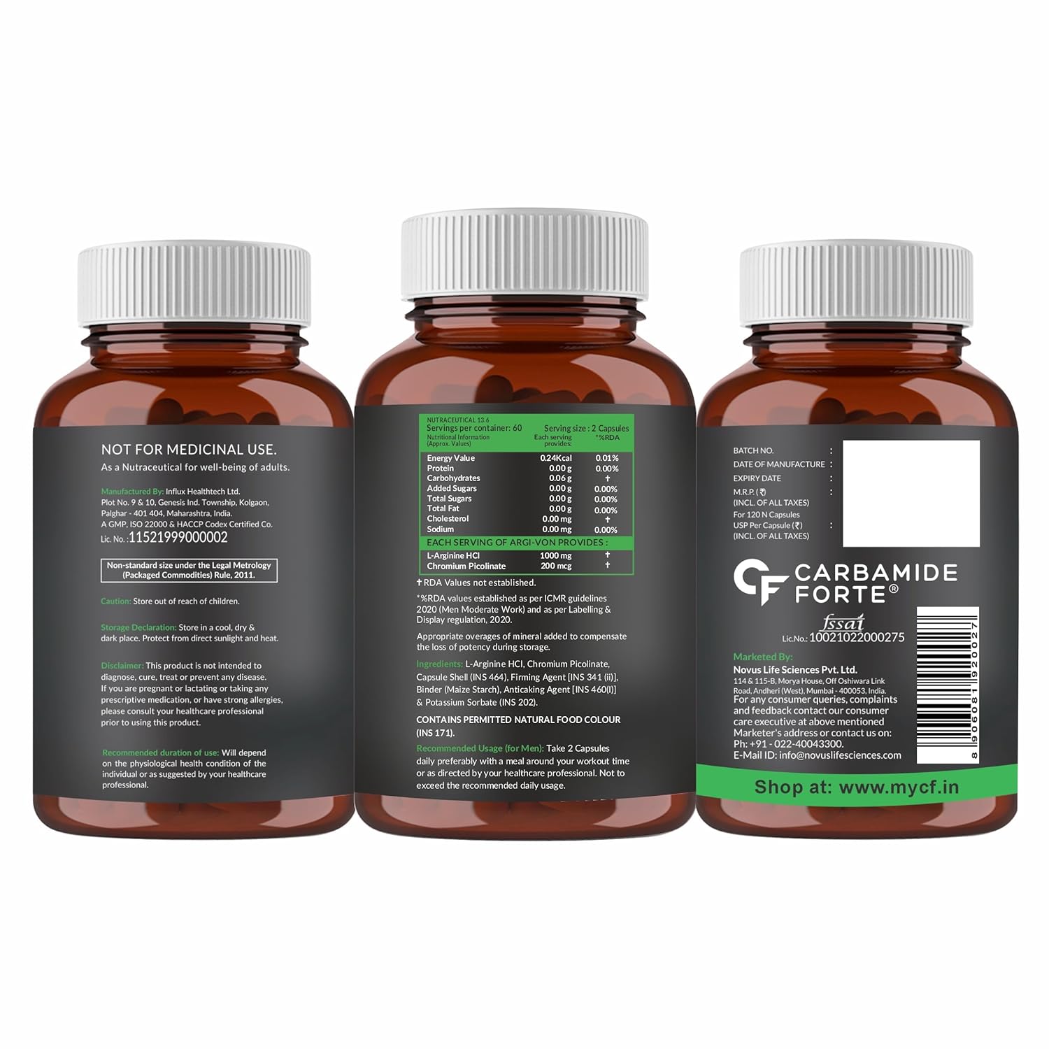 Carbamide Forte L-Arginine, Creatine 1000mg Supplement for Adults Per Serving -Veg Capsules 120 Count