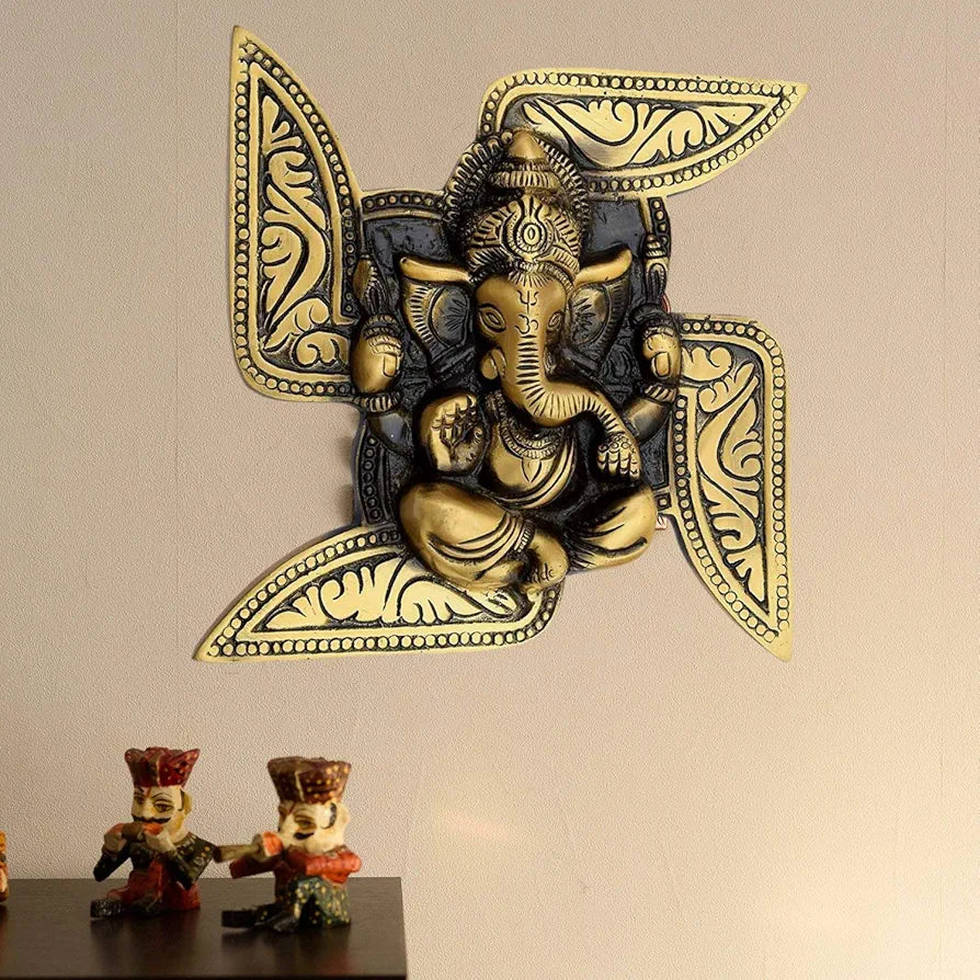 Chhariya Crafts Metal Ganesh Idol Ganesha Murti Ganpati Statue Lucky Feng Shui Wall Decor