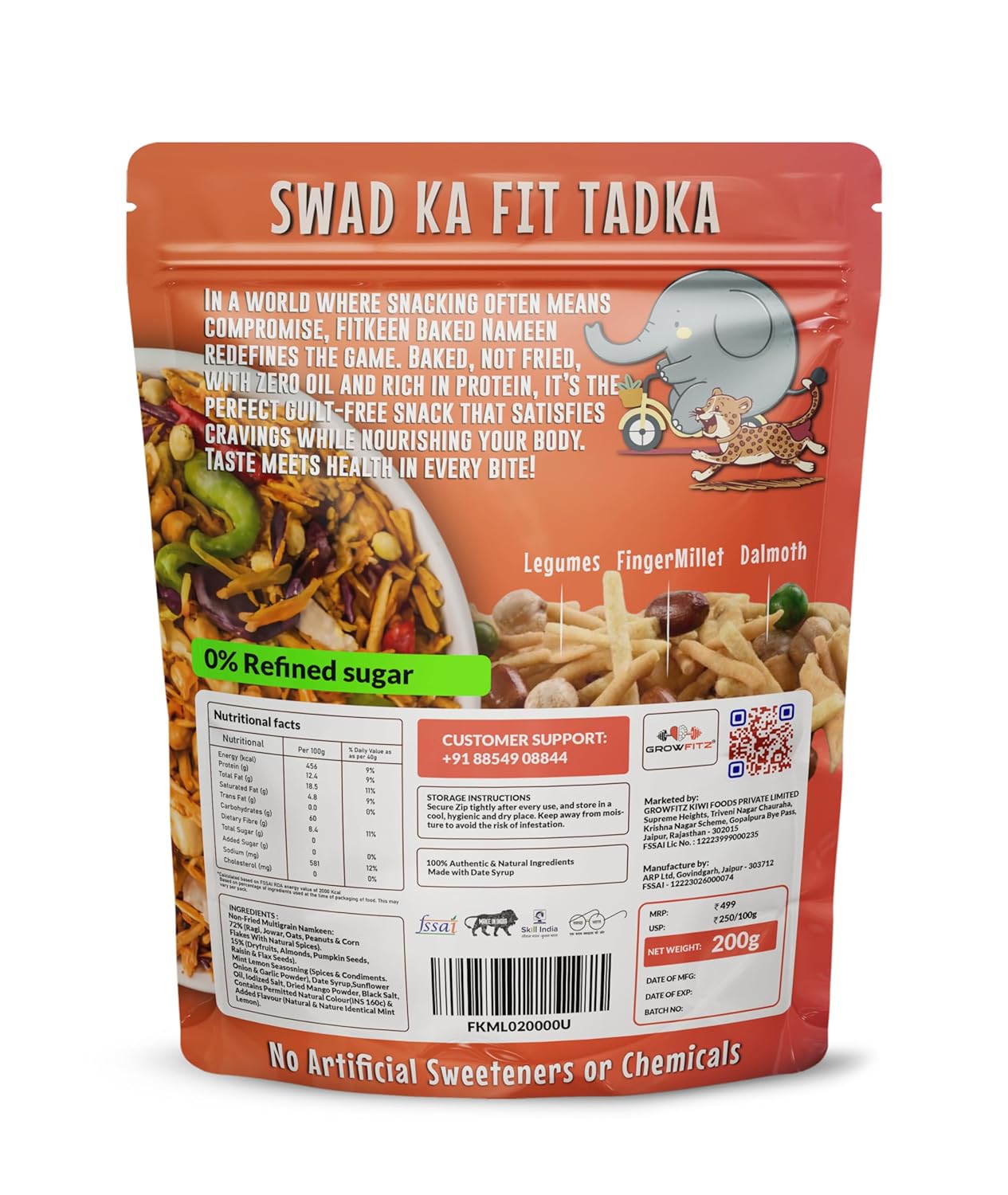 Growfitz Baked Namkeen Mixture 200g | Minty Lamoni Flavor | Power of Millets, Non Fried, 0% Palm Oil | 12.4g Rich Protein | Super Tasty, Healthy & Guilt Free Snacks | 0% Maida & Besan (Pack of 1)