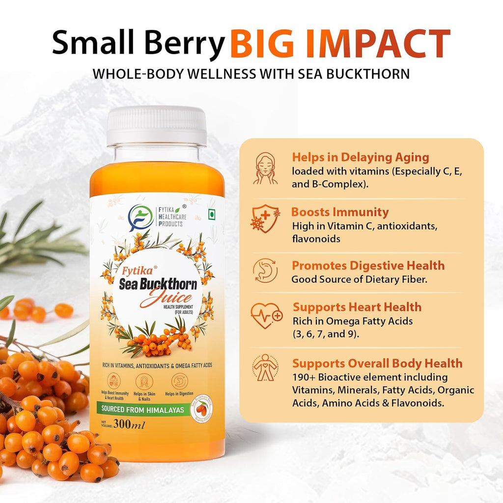 Fytika Himalayan Seabuckthorn Berry Juice â€“ 300ml | Rich in Omega 3, 6, 7, 9 & Vitamin C â€“ Boosts Immunity, Skin Glow & Heart Health | Natural Herbal Juice (Pack of 1)