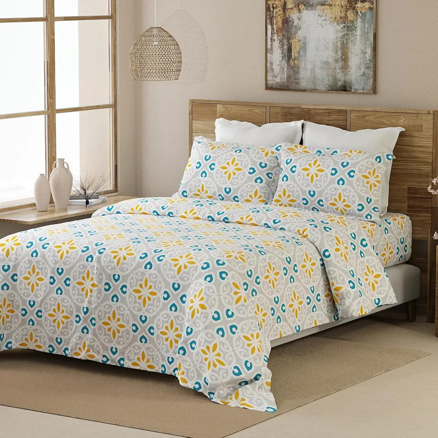 Layers Tivoli Cotton Bedsheet Set for All Seasons Lightweight 104 TC Queen Size Dark Beige Color