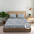 Trance Home Linen 100% Cotton 144TC Elastic Fitted Bedsheet Printed Queen Bed Size Elasticate Fitted Bedspread with 2 Pillow Covers Colour Serenity Grey