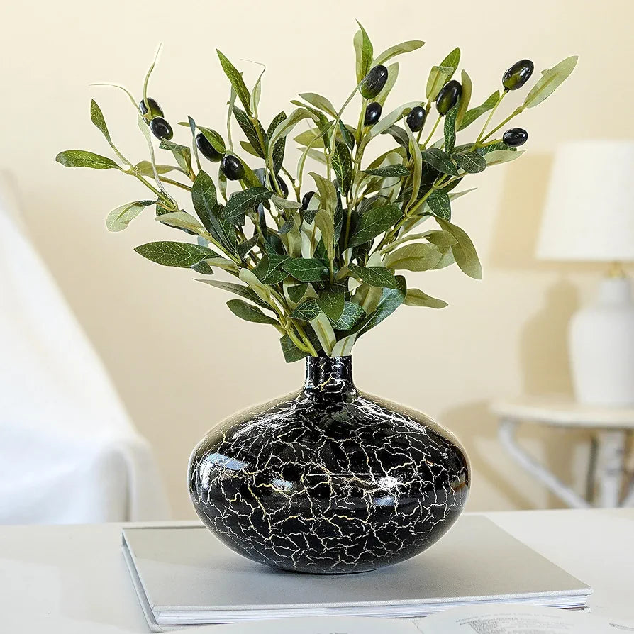 Behoma Metal Flower Vase Crackle Finish Wide Vase Flowers not Included