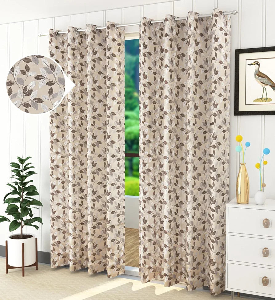 Purav Light Jacquard Door Curtain 7 Feet Long Pack of 2 Piece Room Darkening