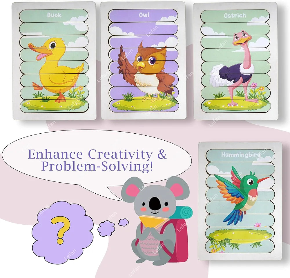 Lefan 5-in-1 Wooden Bird Stick Puzzle Animal Puzzle Sticks Set Kids Toys for 2-5 Years boy Montessori Early Learning Toy Gift 3 4 5 6 7 8 Years Kids