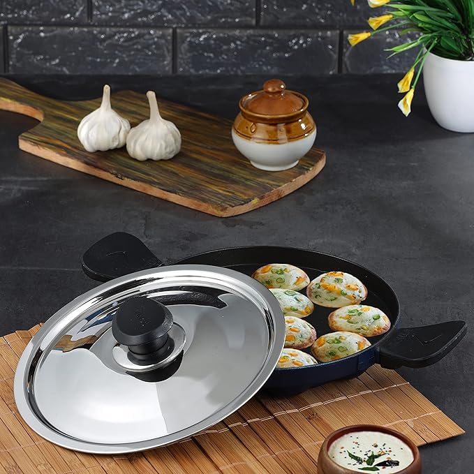 Vinod Aluminium Non Stick Kuzhi Paniyaram Pan - 12 Cups, 22cm | Paniyarakal, Appa Patra, Appam Patra | 3mm Thick | 3 Ply
