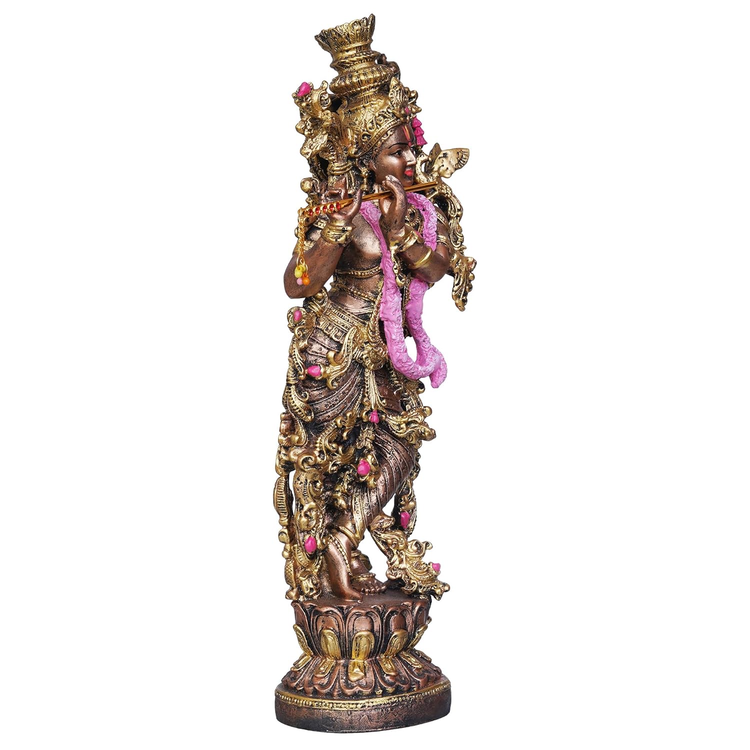 Ecraftindia Golden Standing Lord Krishna Idol Playing Flute Statue for Home