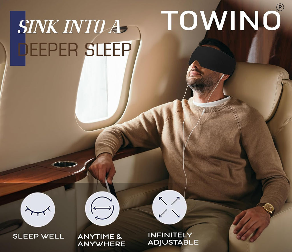 TOWINO® Eye Mask for Sleeping Super Soft & Smooth And Fully Adjustable To All Size Heads - Super Soft & Comfortable for Women and Men, Blindfold for Travelling, Night Sleeping,Nap Suitable for All Family Members Made In India (Black)