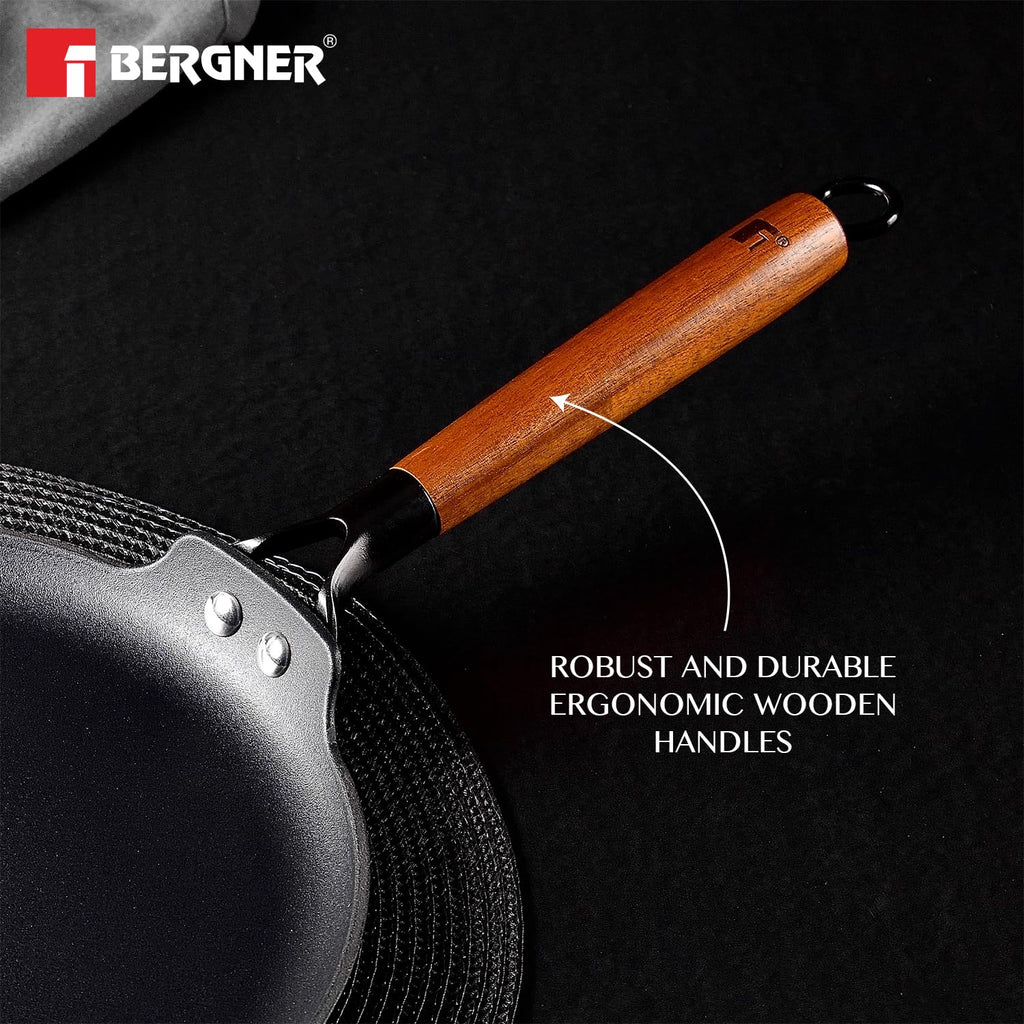Bergner Odin 28 Cm Cast Iron Dosa Tawa With Wooden Coated Handle