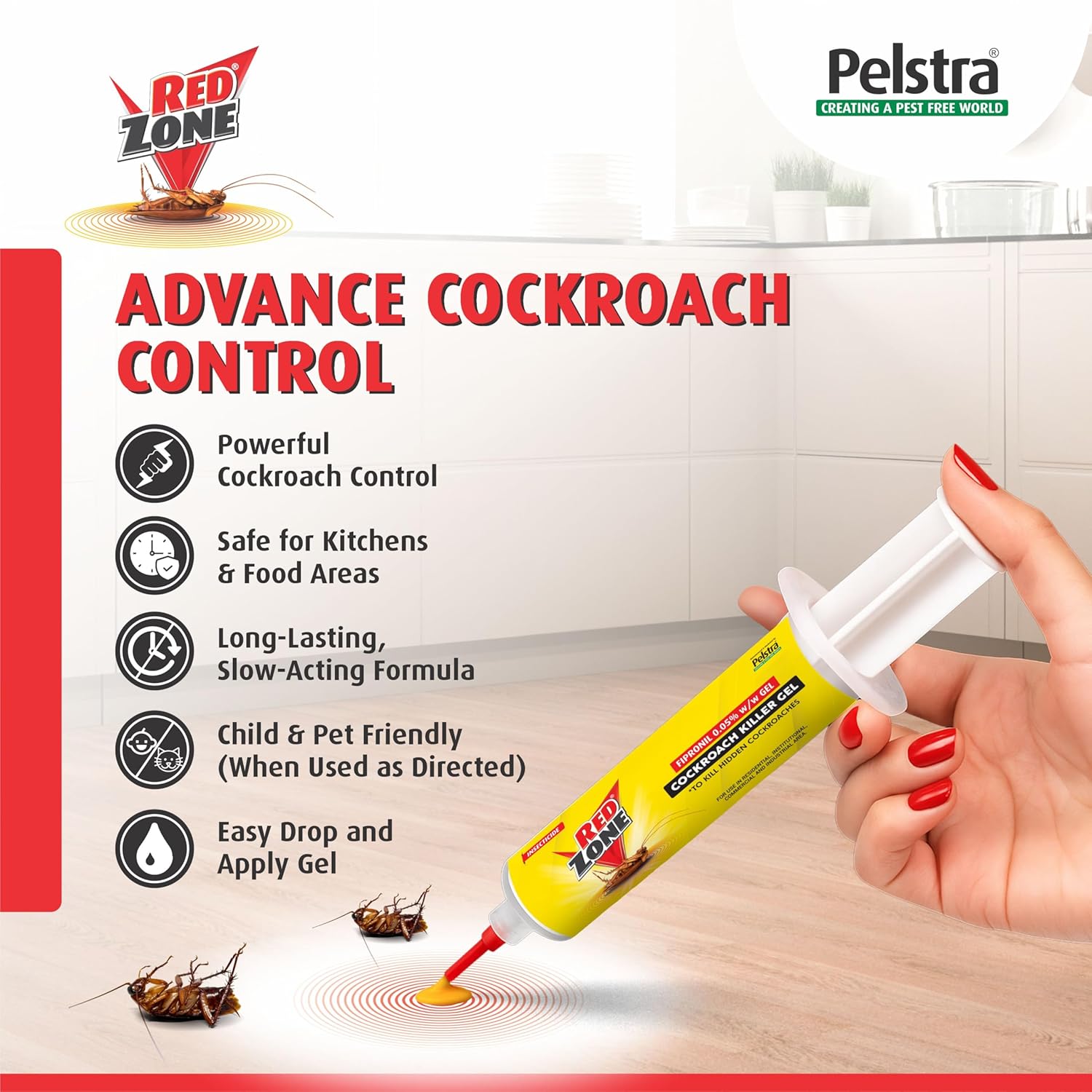 REDZONE Cockroach Killer Gel - 35g, Advance Formula Strong & Effective Long-Lasting Cockroach Gel for Home, Kitchen & Office, Anti Roach with Eco-Friendly, Easy to Use, Fragrance Free (Pack of 1)