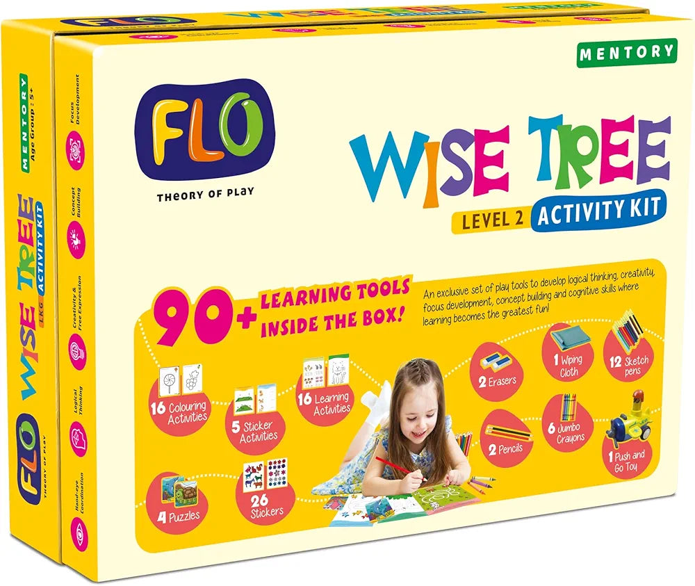 FLO Wisetree Level 2 Preschool Learning Activity Kit for Toddlers Age 5+ 90+ Early Learning Tools Birthday Gift Educational Toy Puzzle, Push-n-go Toy