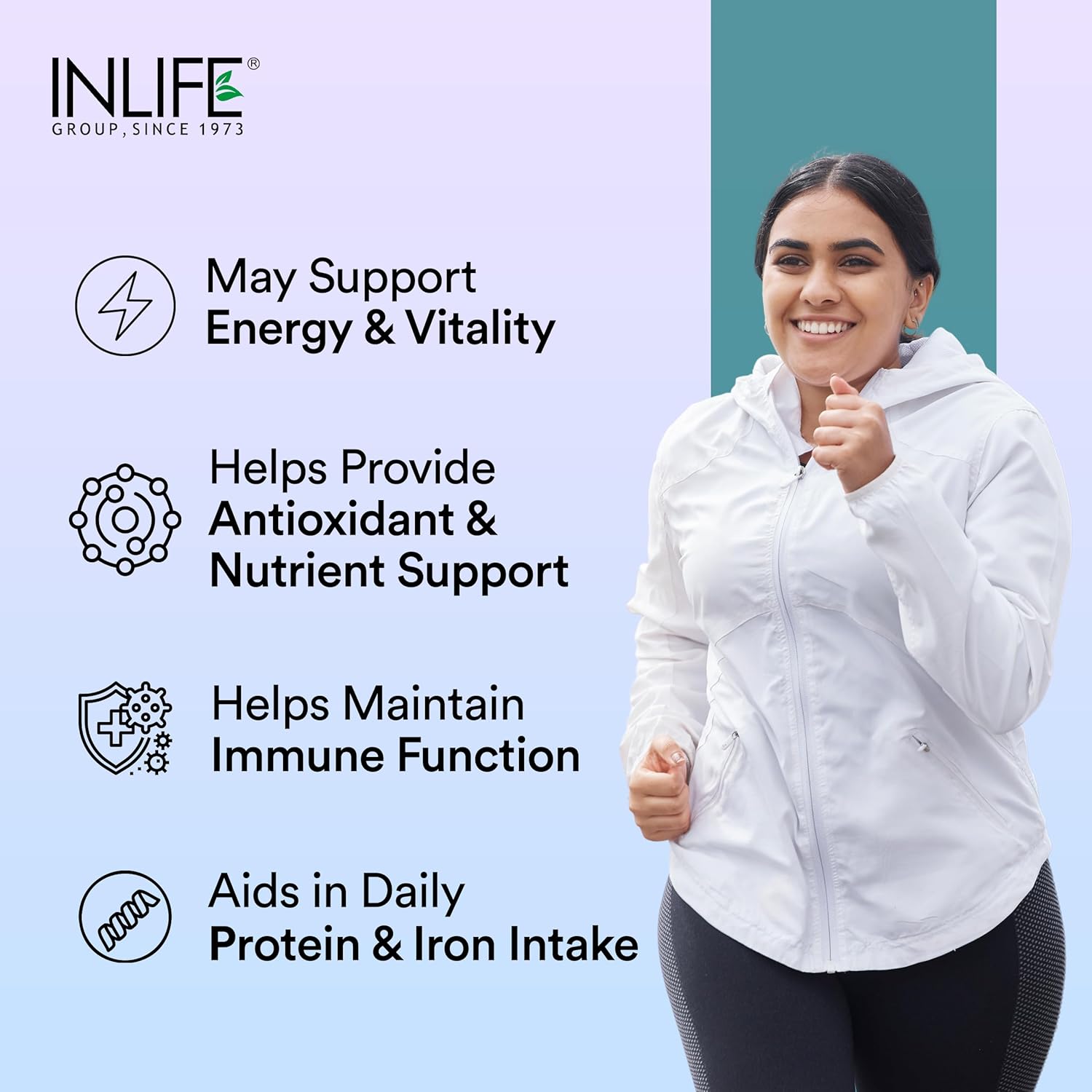 INLIFE Spirulina Tablets 2000 mg (per serving) | Green Superfood Supplement | Nutritional Supplement Protein Fiber Antioxidants - 60 Tablets (Pack of 1, 60's)