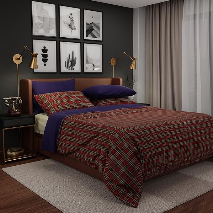 Stoa Paris Vogue Microfibre Comforter for King Size Bed with 4 Pillow Covers Colour Queen’s Chèques