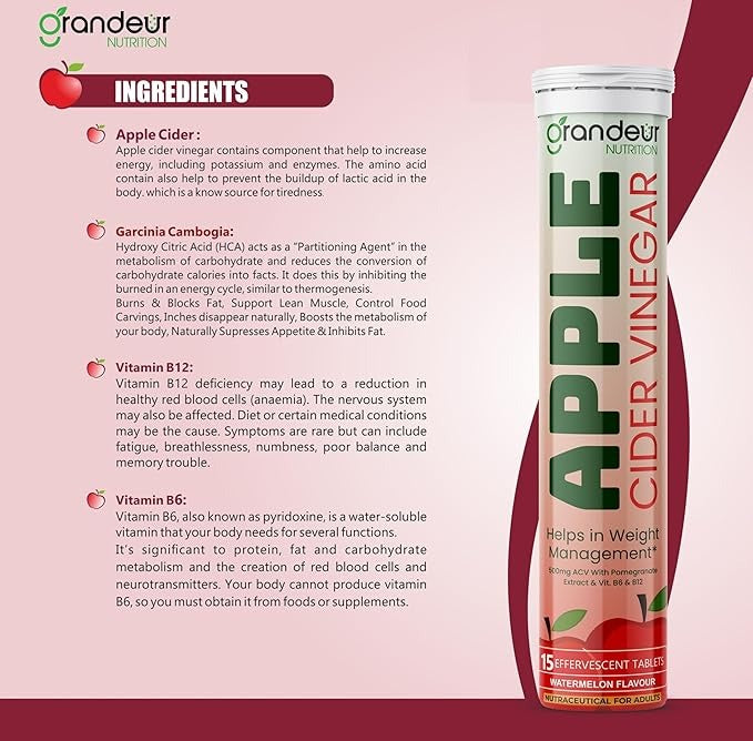 Grandeur The Plant Based Apple Cider Vinegar Tablets watermelom