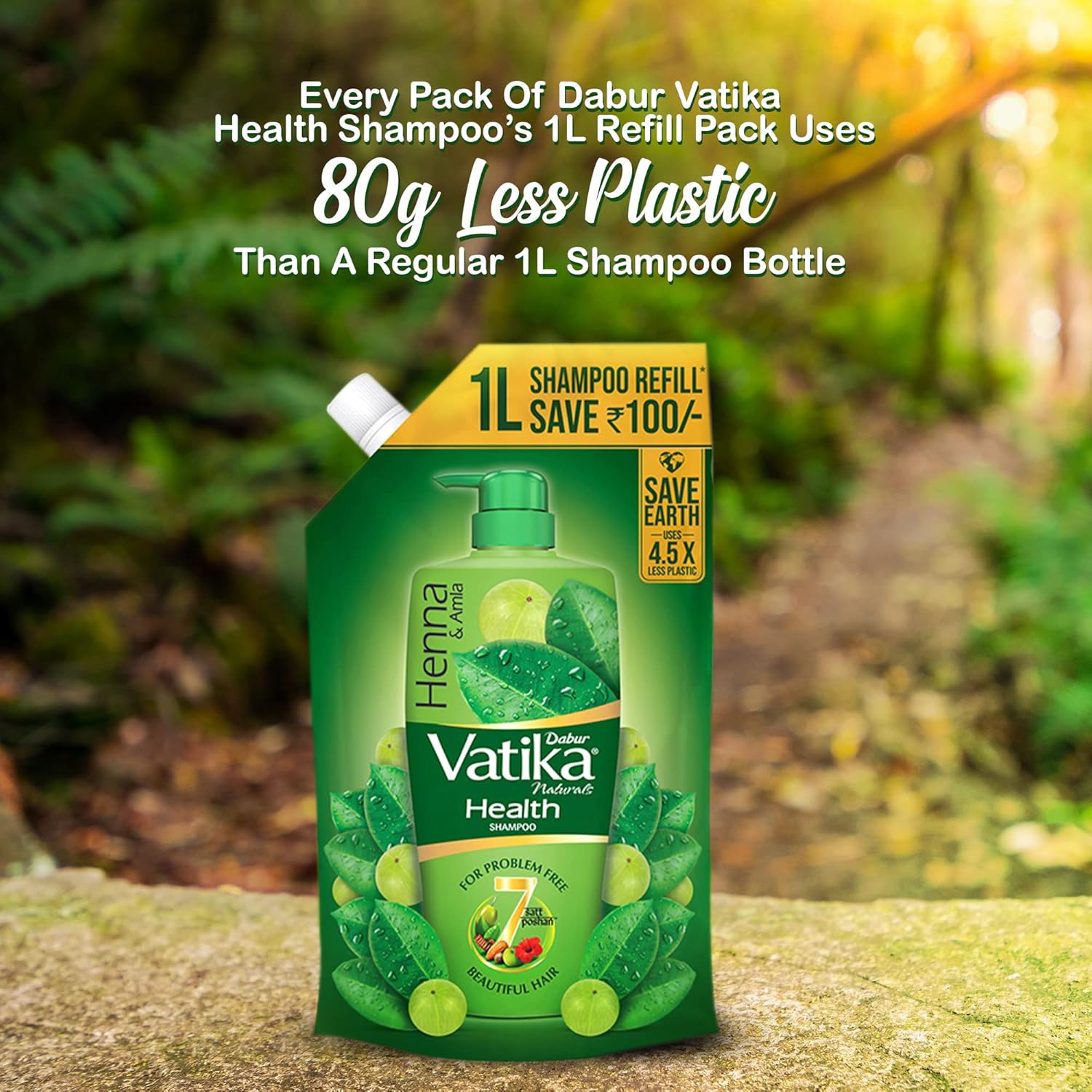 Dabur Vatika Health Shampoo with Henna & Amla for Problem Free Hair - 1L Pouch