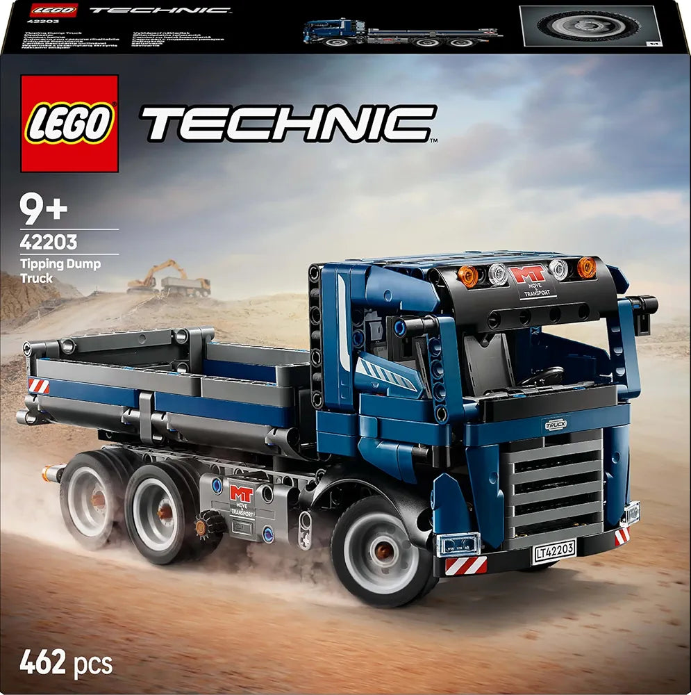 Lego Technic Tipping Dump Truck Toy, Blue Construction Vehicle Set 42203 Building Blocks Toys for 9+ Gift for Boys and Girls