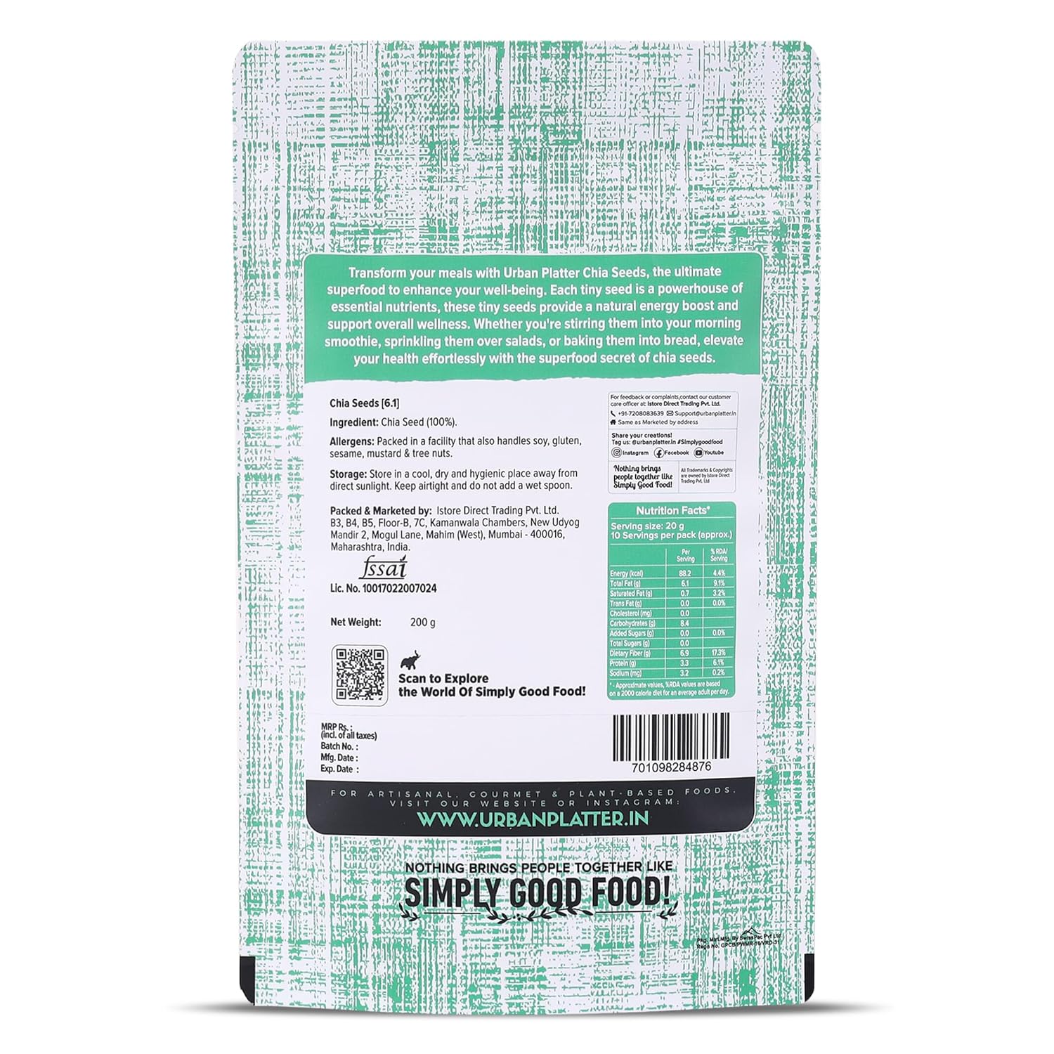 Urban Platter Black Chia Seeds, 200g (Rich in Omega-3, Fibre & Protein | Superfood)