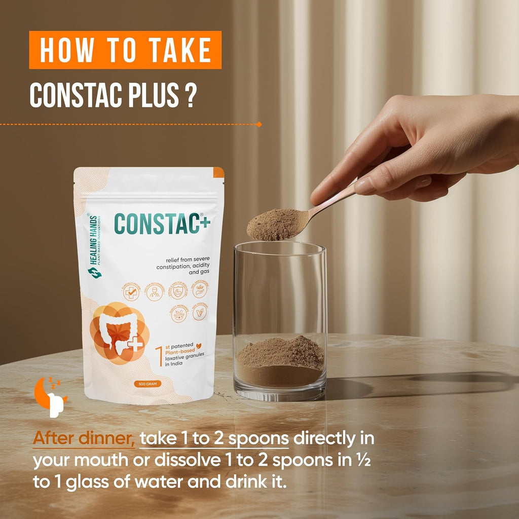 Healing Hands Constac Plus for Relief in Severe Constipation, Acidity and Gas, Plant Based Natural Constipation Solution, Clinically Proven, Herbal, Strong â€“ 500 gm (Granules)