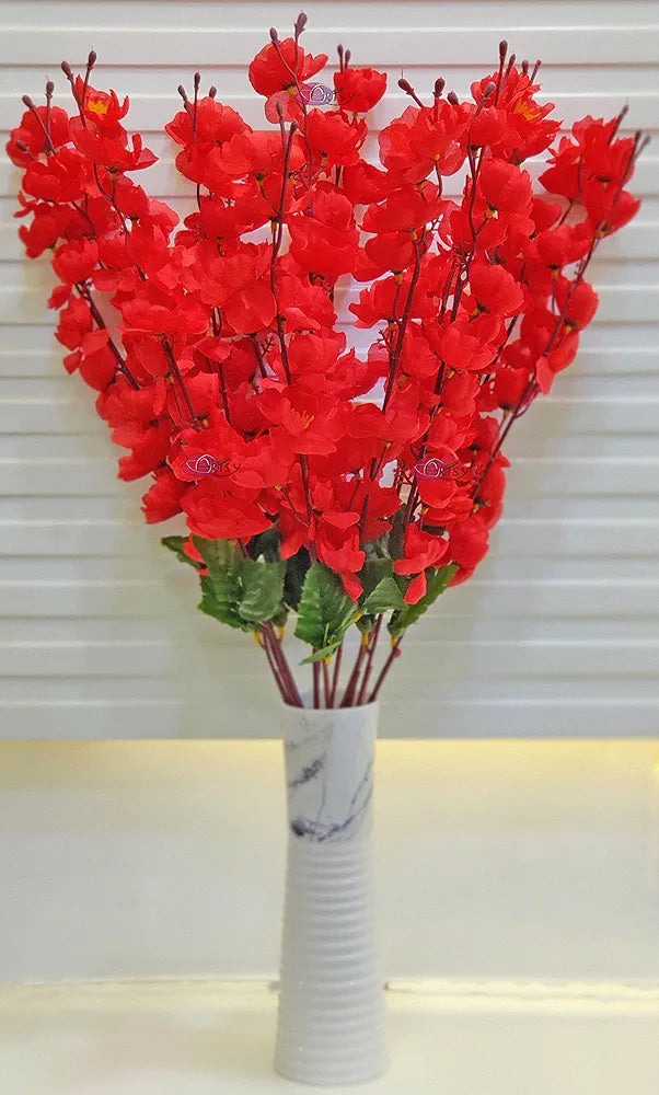 Artificial Flowers Bunch for Decoration Cherry Blossom Ideal for vase Without vase Red