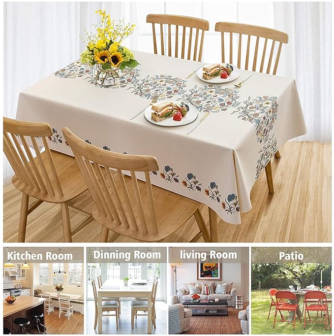 Urban Space Sicilia Table Linen Collection Premium 6 Seater, Anti Skid Table Cloth Colour White Paisley