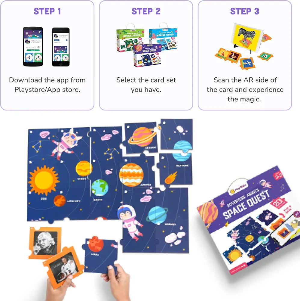 Playshifu 20 Space Flashcards with Space Quest for Kids Boost General Knowledge Builds Vocabulary with 4D Educational AR-Powered STEM Fun Learning Interactive Game