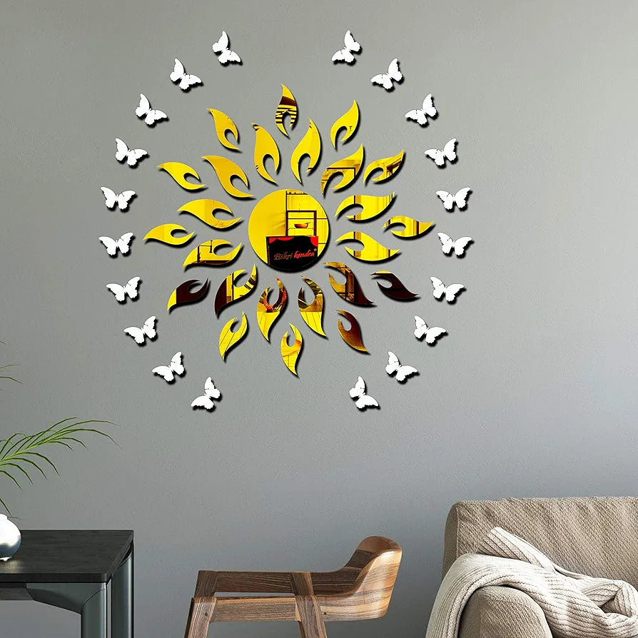 Bikri Kendra Sun Golden 20 Butterfly Silver Acrylic Animals Wall Refrigerator Sticker Gold