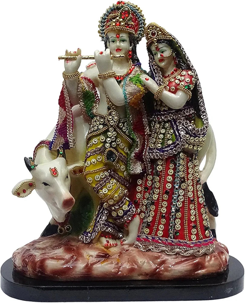 Alila Polyresin & Marble Radha Krishna With Cow Idol 1Piece Multicolor