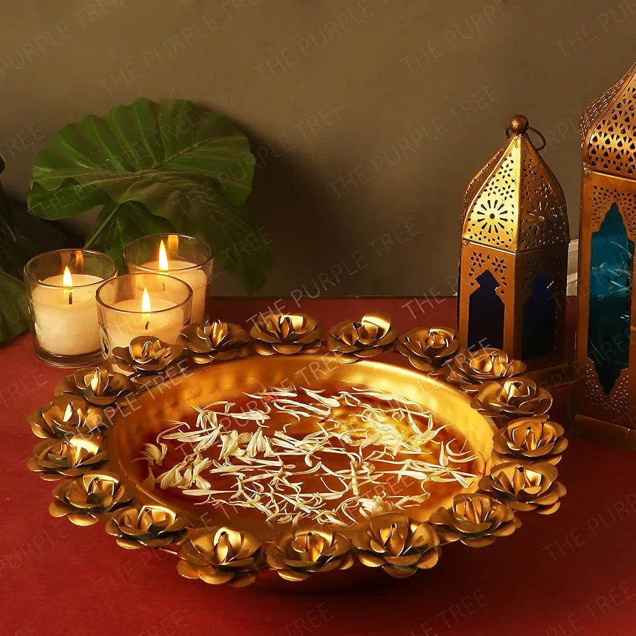The Purple Tree Beautiful Handcrafted Rose Urli Bowl for Floating Flowers and Tea Light Candles Rose Urli