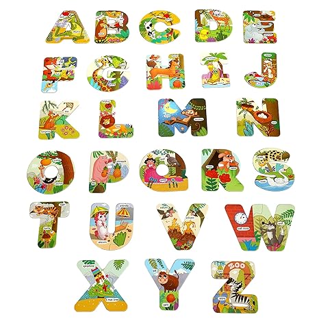 The Book Tree ABC Learning Puzzle 52 Piece Educational Alphabet Jigsaw Set Colorful Animal
