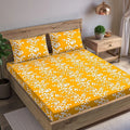 Trance Home Linen 200TC 100% Cotton 78"x60" Standard Queen Size Elastic Fitted Bedsheet with 2 Pillow Covers Colour Ginkgo Leaves Yellow White