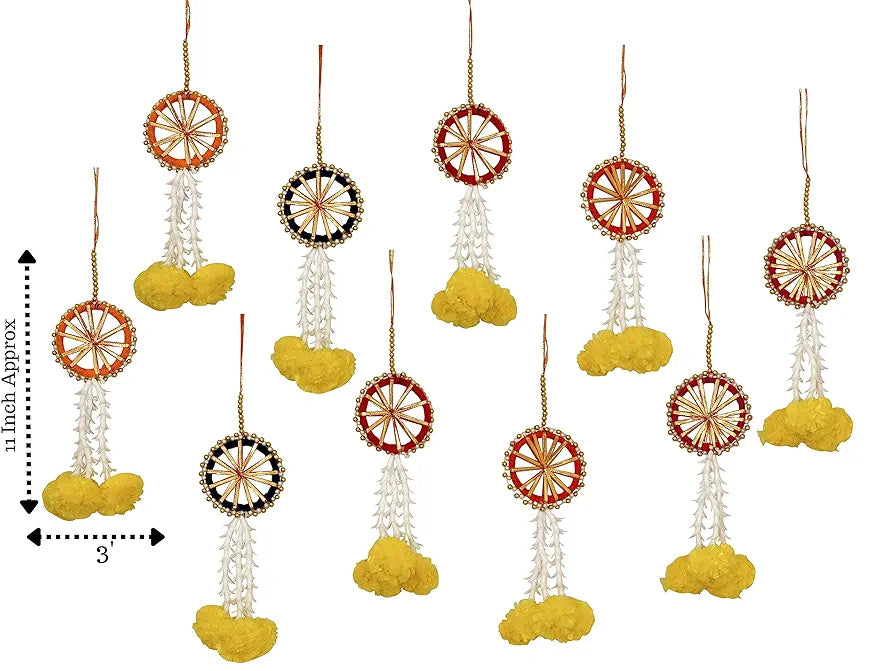 Artificial Flowers and Ring Decoration Pack of 10 - Multicolour Rings