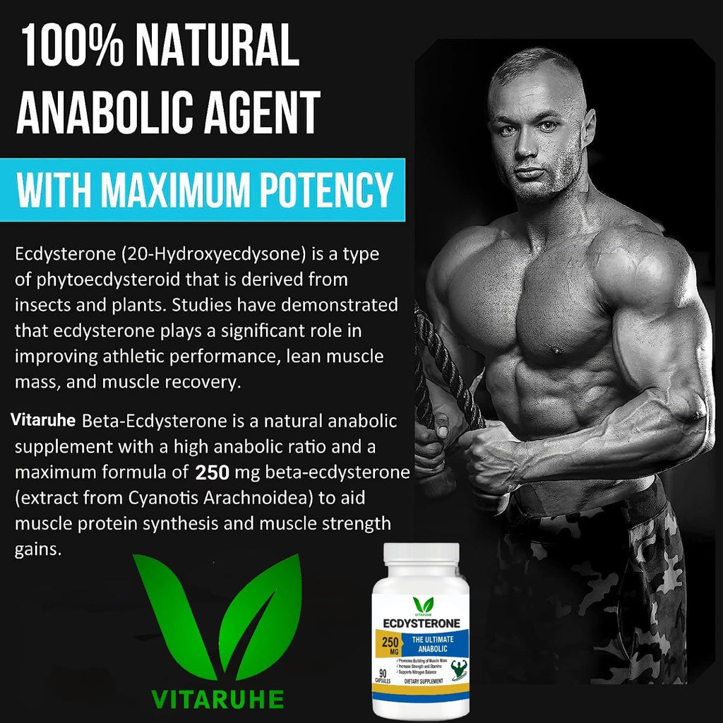 VITARUHE Ecdysterone Supplement 250Mg | Increases Fat Free Muscle Mass, Training Performance, Strength And Protein Synthesis, 98% Maximum Purity, Formulated For Improved Absorption 90 Capsules