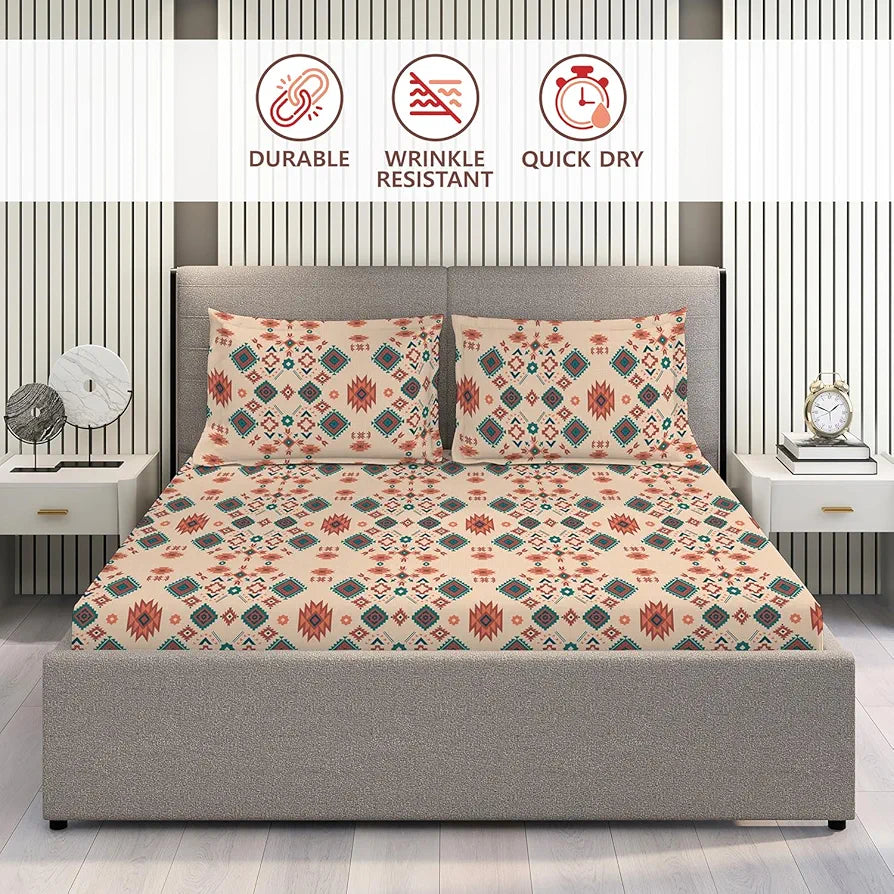 Layers Firenze Cotton Bedsheet Set for All Seasons Lightweight 140 TC Queen Size Dark Blue 1 Color