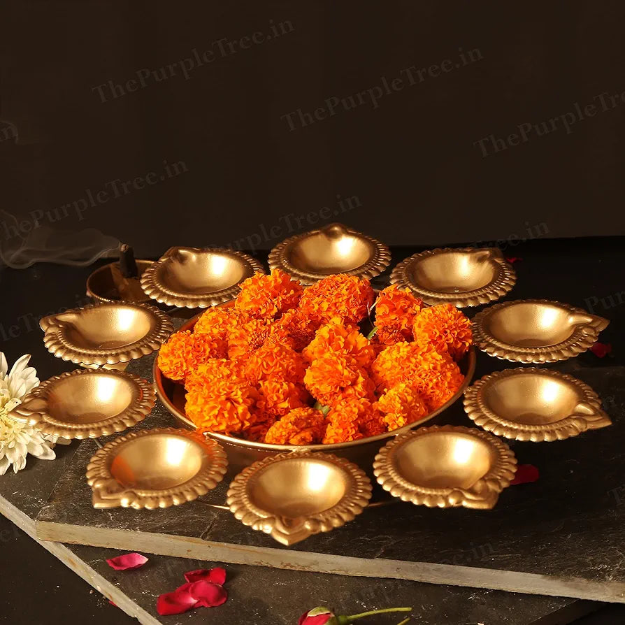 The Purple Tree Beautiful Handcrafted Diya Urli Bowl for Floating Flowers and Tea Light Candles Traditional Gold Urli Diya Urli