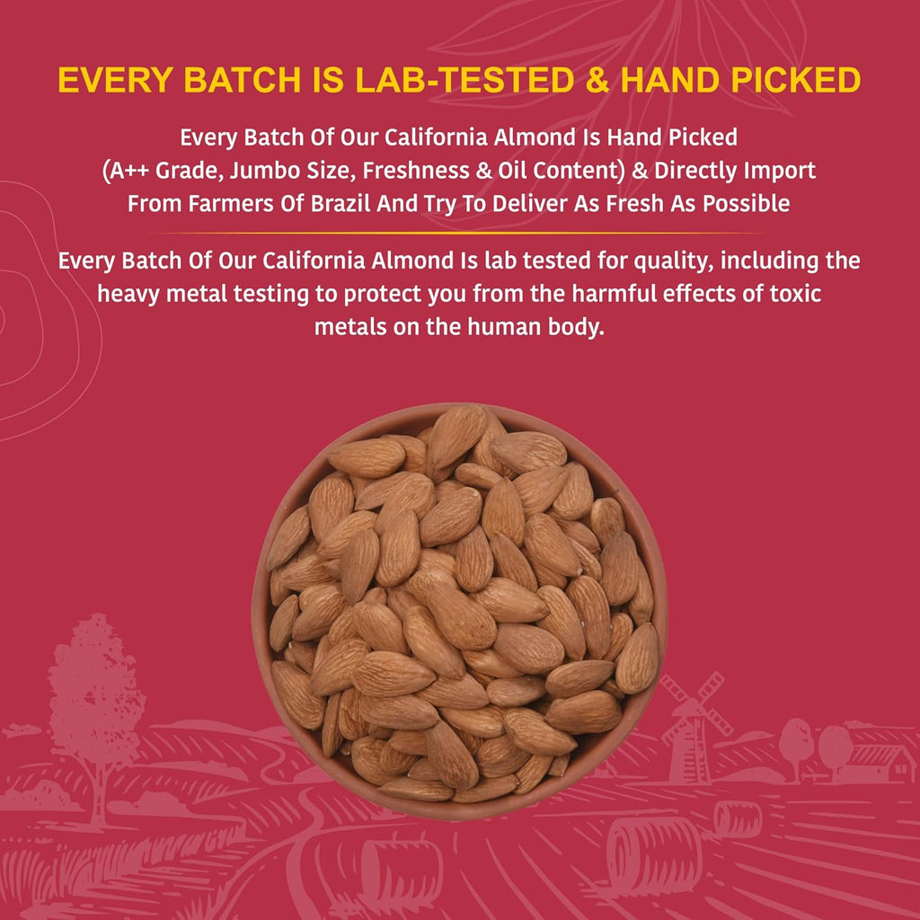 Nutty Organics California Almonds| Hand Selected Jumbo | Tasty & Healthy | High in Protein & Dietary Fiber | Nutritious | Healthy Dry Fruit