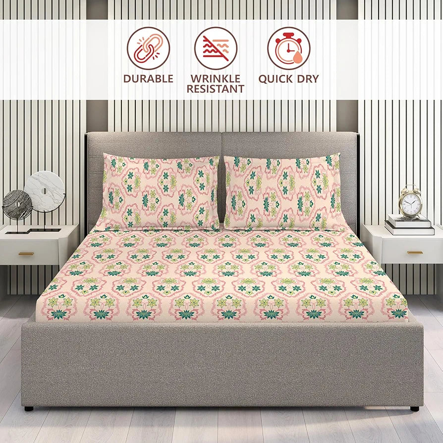 Layers Be Bold Cotton Bedsheet Set for All Seasons Lightweight 140 TC Queen Size Sheen Green Color